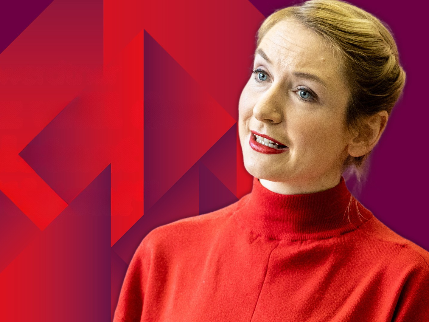 Keynote-Schwerdtner Ines Schwerdtner im roten Pullover vor grafischem rot-violettem Hintergrund